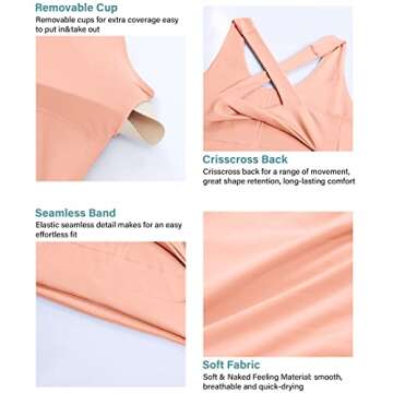JOYSPELS Sports Bras for Women Extra Comfort Criss-Cross Back Padded Workout Tops for Women Medium Support Coral