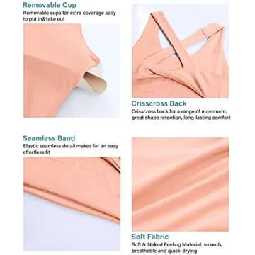 JOYSPELS Sports Bras for Women Extra Comfort Criss-Cross Back Padded Workout Tops for Women Medium Support Coral