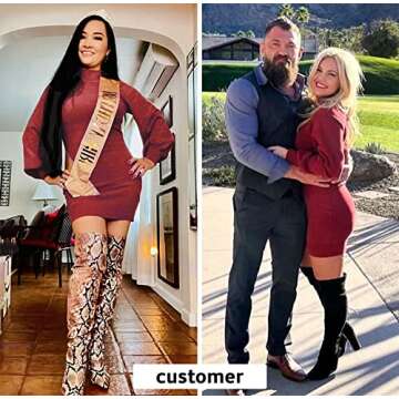 EXLURA Women's Mock Neck Ribbed Sweater Dress Wine Red