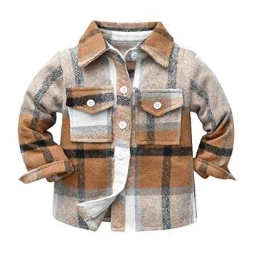 Stylish Baby Boys Flannel Shirts Jacket: Toddler Fall Winter Plaid Outwear Coffee 18-24 Months