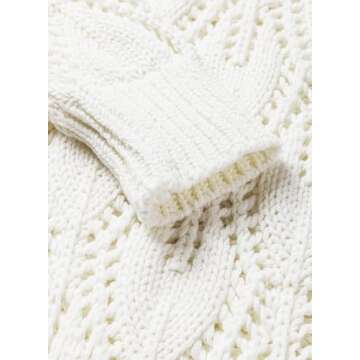 Dokotoo White Sweater Fall Sweaters V Neck Crochet Hollow Out Cute Womens Fashion Pullover Sweaters for Women Off The Shoulder Sweater for Women White Large