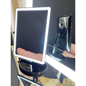 Impressions Vanity Touch Ultra LED Lighted Makeup Mirror, X Large Vanity Mirror with Touch Sensor Dimmer Switch, 360 Rotation Tabletop Cosmetic Mirror with Double Power Supply(Black)