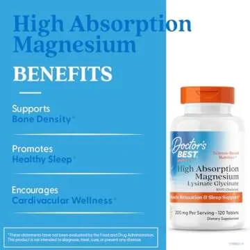 Doctor's Best High Absorption Magnesium Glycinate Lysinate, 100% Chelated, TRACCS, Not Buffered, Non-GMO, Vegan, Gluten & Soy Free, 100 mg, 120 Tablets (Packaging May Vary)