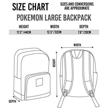 Vanilla Underground Pokemon Gamer School Backpack | Adjustable Straps | Unisex Design | Dynamic Pokémon-Themed | Multiple Pockets