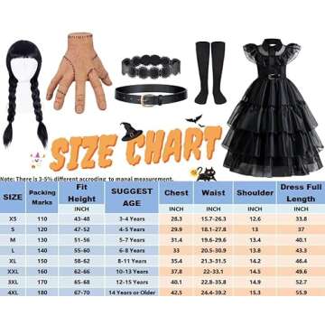 GUUZOGG Costume Dress for Girls, Kids Dress with Wig Belt Socks and THING, Halloween Costumes for Girls Cosplay Party Birthday Christmas New Years Dress