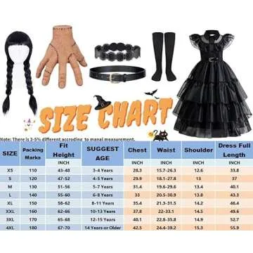 GUUZOGG Costume Dress for Girls, Kids Dress with Wig Belt Socks and THING, Halloween Costumes for Girls Cosplay Party Birthday Christmas New Years Dress