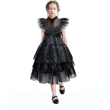 GUUZOGG Costume Dress for Girls, Kids Dress with Wig Belt Socks and THING, Halloween Costumes for Girls Cosplay Party Birthday Christmas New Years Dress