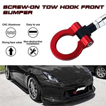 JDM Screw-ON Red Sport Racing Aluminum Front Rear Bumper Tow Hook for Nissan 370Z GTR Juke Infiniti ...
