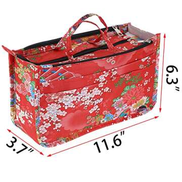 BTSKY Printing Handbag Organizers Inside Purse Insert-High Capacity 13 Pockets Bag Tote Organizer with Handle Fashion Style (Festive Flower)