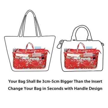 BTSKY Printing Handbag Organizers Inside Purse Insert-High Capacity 13 Pockets Bag Tote Organizer with Handle Fashion Style (Festive Flower)