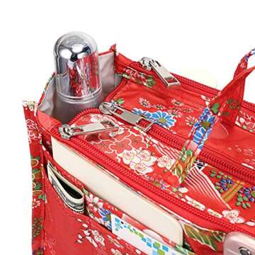 BTSKY Printing Handbag Organizers Inside Purse Insert-High Capacity 13 Pockets Bag Tote Organizer with Handle Fashion Style (Festive Flower)