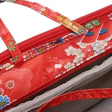 BTSKY Printing Handbag Organizers Inside Purse Insert-High Capacity 13 Pockets Bag Tote Organizer with Handle Fashion Style (Festive Flower)