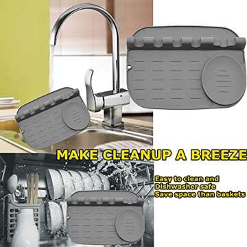 Silicone Spoon Rest 2 in 1 Larger Size Utensil Rest for Kitchen Counter Stove Top, Upgraded Spoon Holder with Drip Pad Include 4 Slots & 1 Spoon Holder, Gray