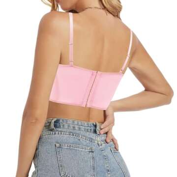 Testudineus Women Chic Floral Embroidered Corset Top Spaghetti Strap Sheer Mesh Push Up Bustier Bralette