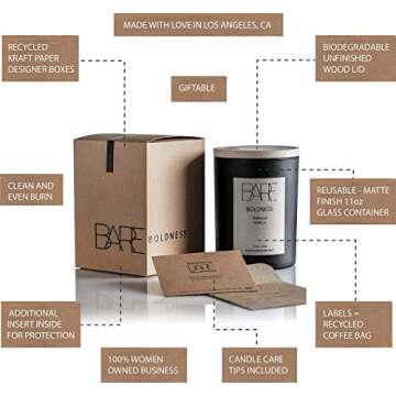 BARE KOLLECTIONS Boldness Tobacco Vanilla Honey and Amber – 11oz – 70 Hour Burn Time – Natural Coconut Soy Wax Candle – Hand Poured – Made in The USA