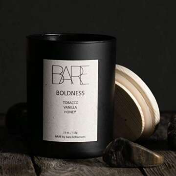BARE KOLLECTIONS Boldness Tobacco Vanilla Honey and Amber – 11oz – 70 Hour Burn Time – Natural Coconut Soy Wax Candle – Hand Poured – Made in The USA