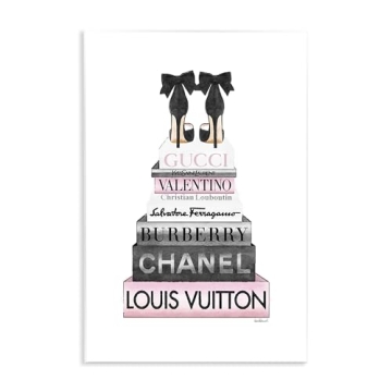 Stupell Industries Black Heels Pink Bookstack Glam Fashion Design, Designed by Amanda Greenwood Art,...