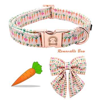 MR. CHUBBYFACE Easter Dog Collar Carrot Dog Collar with Flower Adjustable Dog Collar Bowtie for Smal...