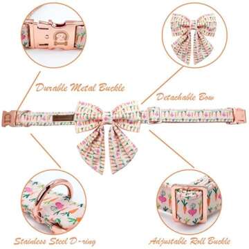 MR. CHUBBYFACE Easter Dog Collar Carrot Dog Collar with Flower Adjustable Dog Collar Bowtie for Small Medium Large Dogs