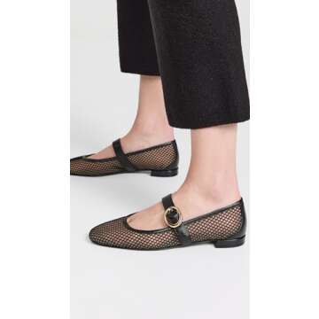 Stuart Weitzman Women's Arabella Mary Jane Flats, Black, 6 Medium US