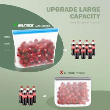 Dishwasher Safe Reusable Storage Bags Stand Up - BPA Free Reusable Sandwich Bags - Leakproof Gallon Freezer Bags, Silicone Food Storage Bags - Multicolor 8 Gallon + 8 Sandwich + 8 Snack Bags