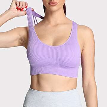 Aoxjox Women's Workout Ribbed Seamless Sports Bras Fitness Running Yoga Crop Tank Top (Iris, Medium)