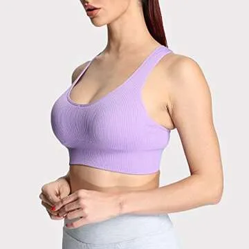 Aoxjox Women's Workout Ribbed Seamless Sports Bras Fitness Running Yoga Crop Tank Top (Iris, Medium)