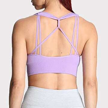 Aoxjox Women's Workout Ribbed Seamless Sports Bras Fitness Running Yoga Crop Tank Top (Iris, Medium)