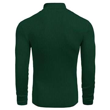 COOFANDY Mens Ribbed Slim Fit Knitted Pullover Casual Turtleneck Sweater Hunter Green