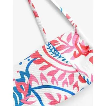 ZAFUL Womens 2 Piece Padded Ribbed Leaf Print Cami Bikini Set Swimsuit Bathing Suits(Light Pink-Leaf, S)