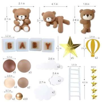 Bear Cake Toppers Bear Balls Cake Decorations with BABY Letters for Boy Baby Shower Birthday Party D...