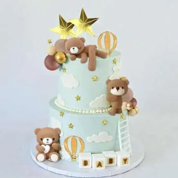 Bear Cake Toppers Bear Balls Cake Decorations with BABY Letters for Boy Baby Shower Birthday Party Decorations (Coffee)