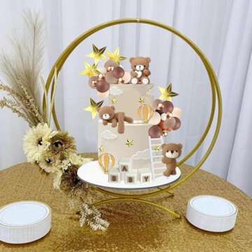 Bear Cake Toppers Bear Balls Cake Decorations with BABY Letters for Boy Baby Shower Birthday Party Decorations (Coffee)