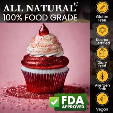 BULK-(10g) Red Edible Glitter For Drinks, Red Sprinkles For Cake Decorating, Cocktails, Red Luster Dust Edible Glitter For Cakes, Edible Cake Decorations 100% Food Safe, Vegan, Gluten Free.