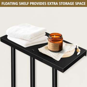 Kayfia Towel Storage, Towel Racks for Bathroom Wall Mounted with Metal Shelf & 3 Hooks, Upgrade 3 Bars Towel Holder for Rolled or Folded Towel, Large Capacity Tool Storage for Small Bathroom, Black