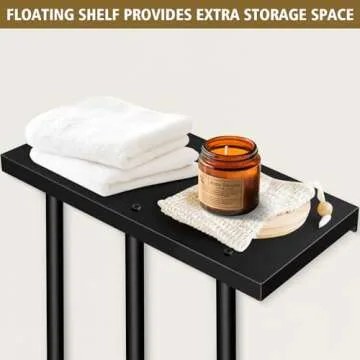 Kayfia Towel Storage, Towel Racks for Bathroom Wall Mounted with Metal Shelf & 3 Hooks, Upgrade 3 Bars Towel Holder for Rolled or Folded Towel, Large Capacity Tool Storage for Small Bathroom, Black