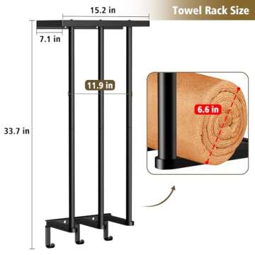 Kayfia Towel Storage, Towel Racks for Bathroom Wall Mounted with Metal Shelf & 3 Hooks, Upgrade 3 Bars Towel Holder for Rolled or Folded Towel, Large Capacity Tool Storage for Small Bathroom, Black