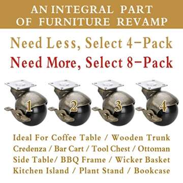 JGJC Antique Brass Casters Set, Heavy Duty Vintage Wheels