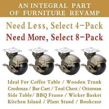 JGJC Antique Brass Casters Set, Heavy Duty Vintage Wheels