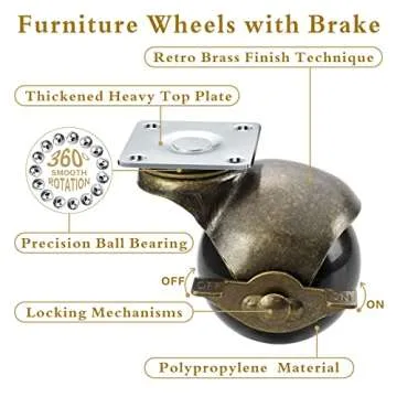 JGJC Antique Brass Casters Set, Heavy Duty Vintage Wheels