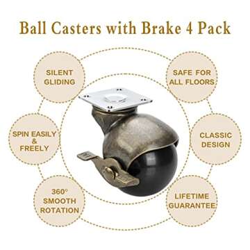 JGJC Antique Brass Casters Set, Heavy Duty Vintage Wheels