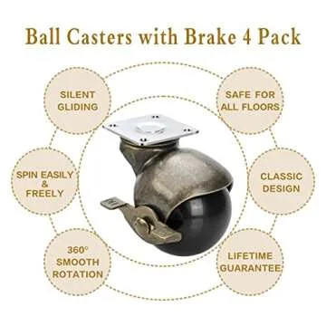 JGJC Antique Brass Casters Set, Heavy Duty Vintage Wheels