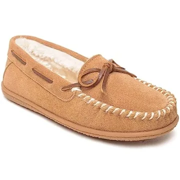 Minnetonka Women's Camp Tie Moc Faux Fur Slippers for Indoor and Outdoor