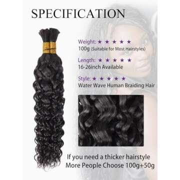 Human Braiding Hair Water Wave Bulk Human Hair for Braiding 1 Bundle 100g 18 Inch No Weft 10A Brazil...