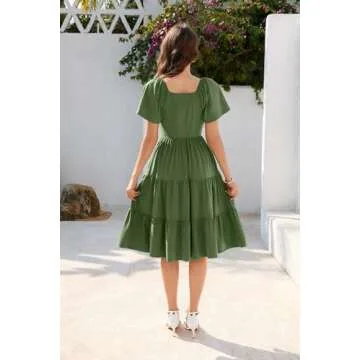 LEADINK Women's Spring Summer Dress 2025 V Neck Midi