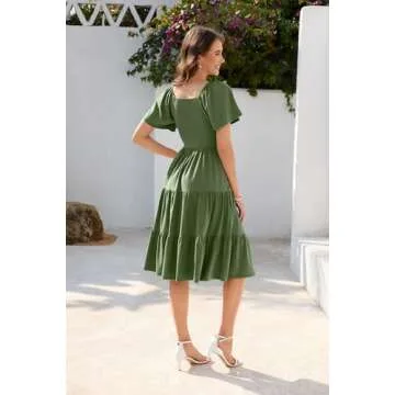 LEADINK Women's Spring Summer Dress 2025 V Neck Midi