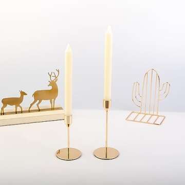 Set of 5 Taper Candlestick Holders, Modern Candle Holders for Table Centerpiece, Easy Assembly, Tall Metal Candle Stick Candle Holder for Mantel Wedding Christmas, Champagne Gold