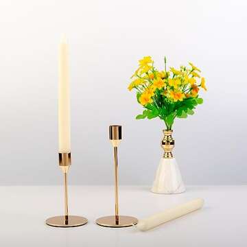 Set of 5 Taper Candlestick Holders, Modern Candle Holders for Table Centerpiece, Easy Assembly, Tall Metal Candle Stick Candle Holder for Mantel Wedding Christmas, Champagne Gold