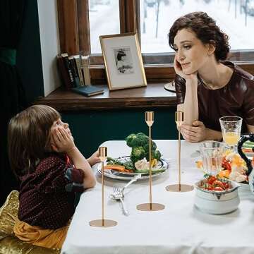 Set of 5 Taper Candlestick Holders, Modern Candle Holders for Table Centerpiece, Easy Assembly, Tall Metal Candle Stick Candle Holder for Mantel Wedding Christmas, Champagne Gold