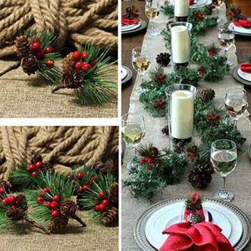 Acronde 20PCS Artificial Pine Picks Christmas Simulation Pine Needle Small Berries Pinecones for Flo...